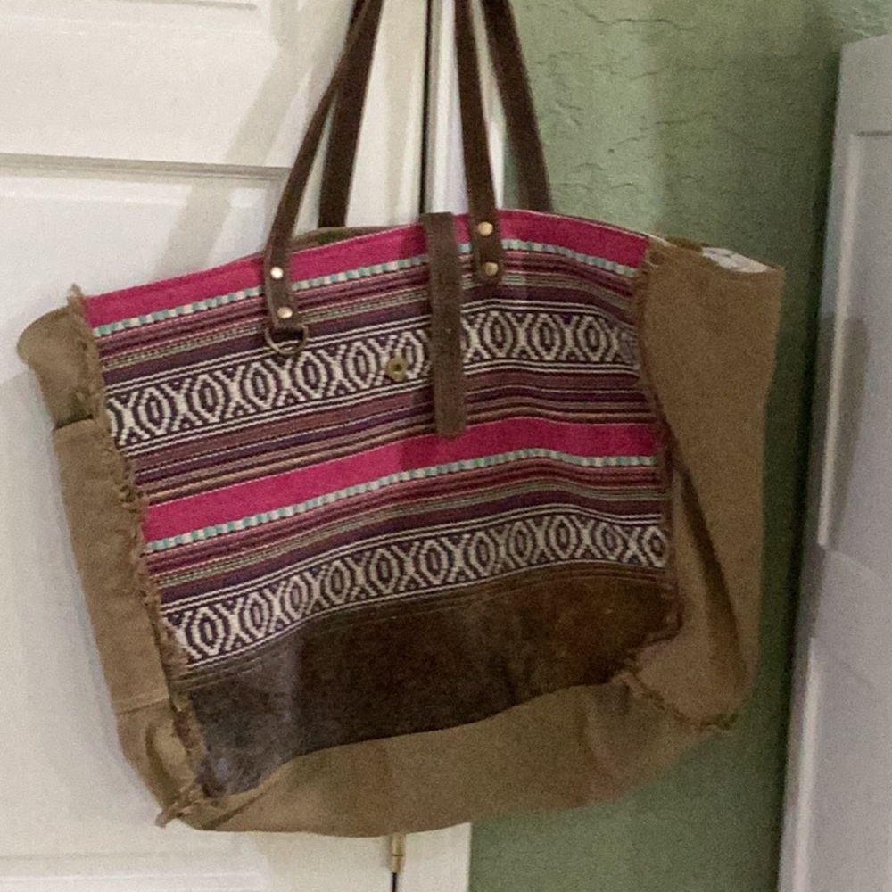 Myra Stylish Pink and Brown Tote Bag with leather